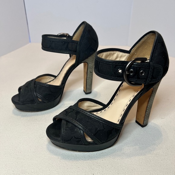 Coach Brie Platform Pumps in Signature Monogram Pattern Size 7 B - Picture 1 of 8